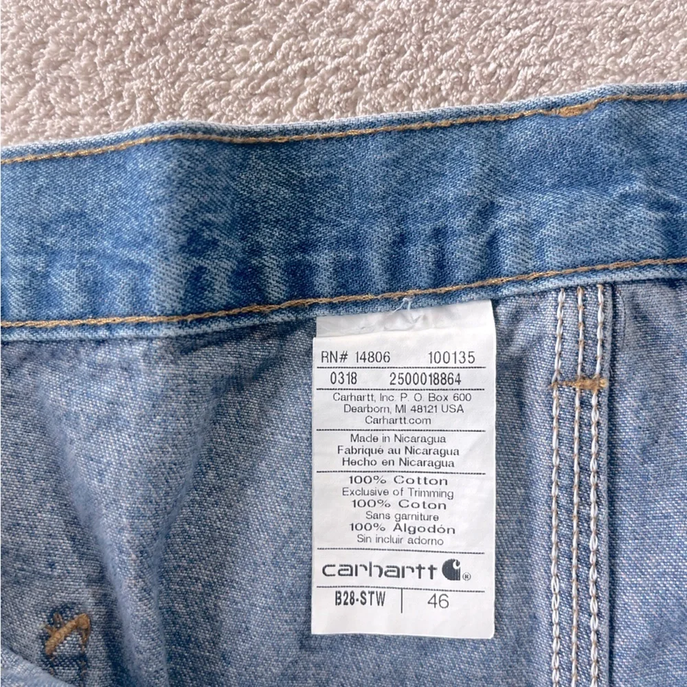 Vintage Carhartt Blue Denim Carpenter Shorts – Y2K Workwear Durable, Classic 46 - Picture 2 of 3